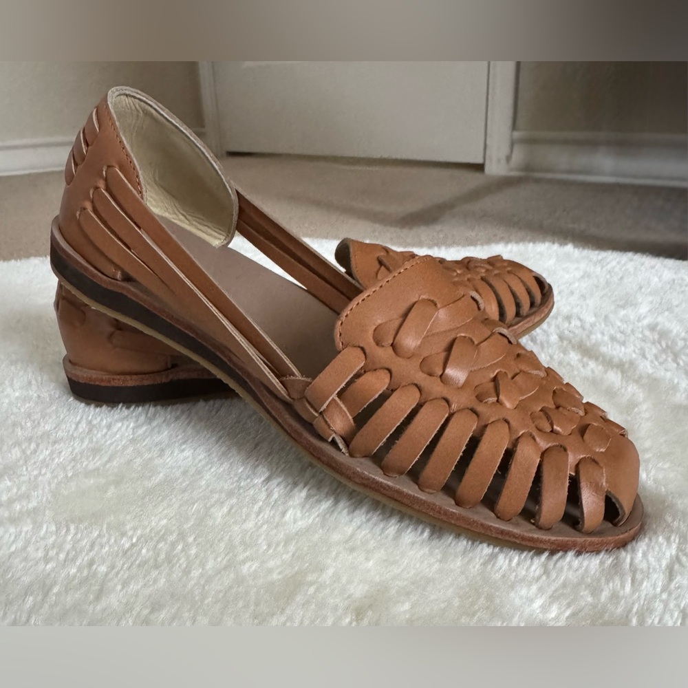 Nisolo Women's Tan Woven Leather Huarache Sandals